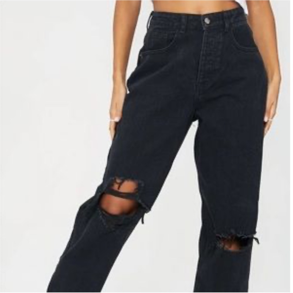 H6 Free People High Rise‎ Button Fly Raw Hem Black Distressed Women's Jeans